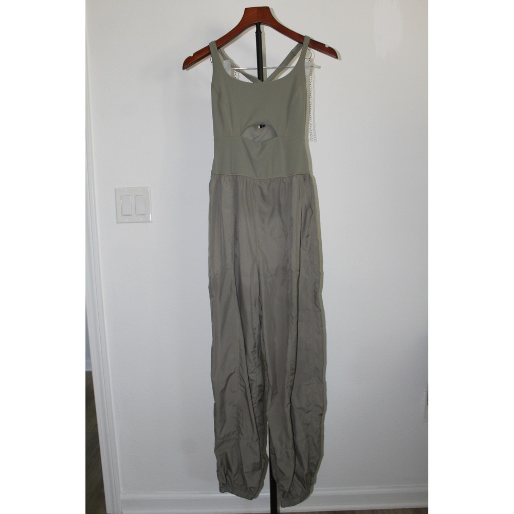 Free People FP Movement Hot Shot Jumpsuit Sage Green XS Cutout Jogger Athletic